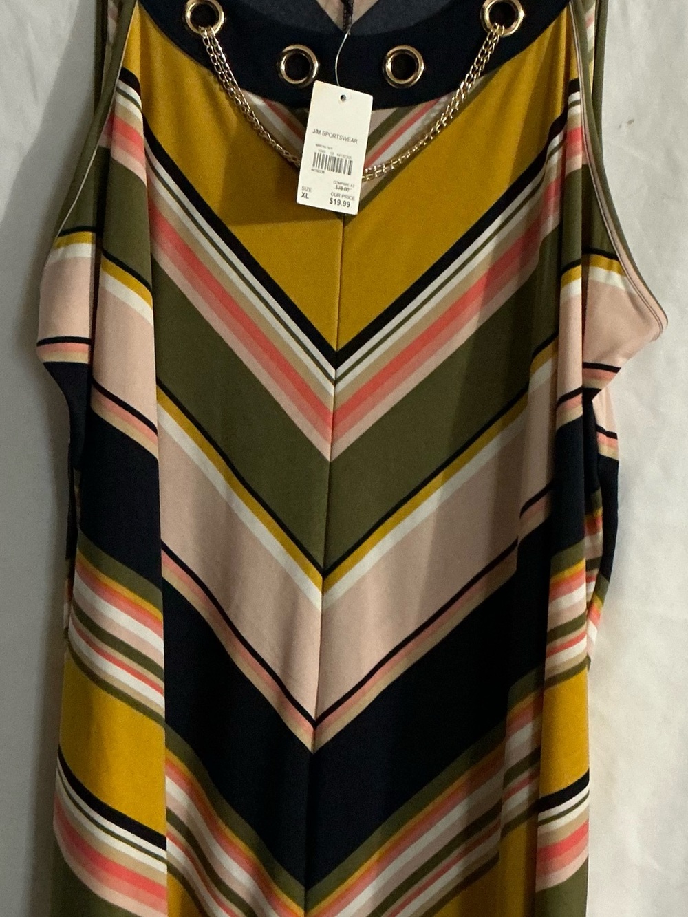 Sophisticated Striped V-Neck Tank Top - Olive/Yellow/Pink XL NWT